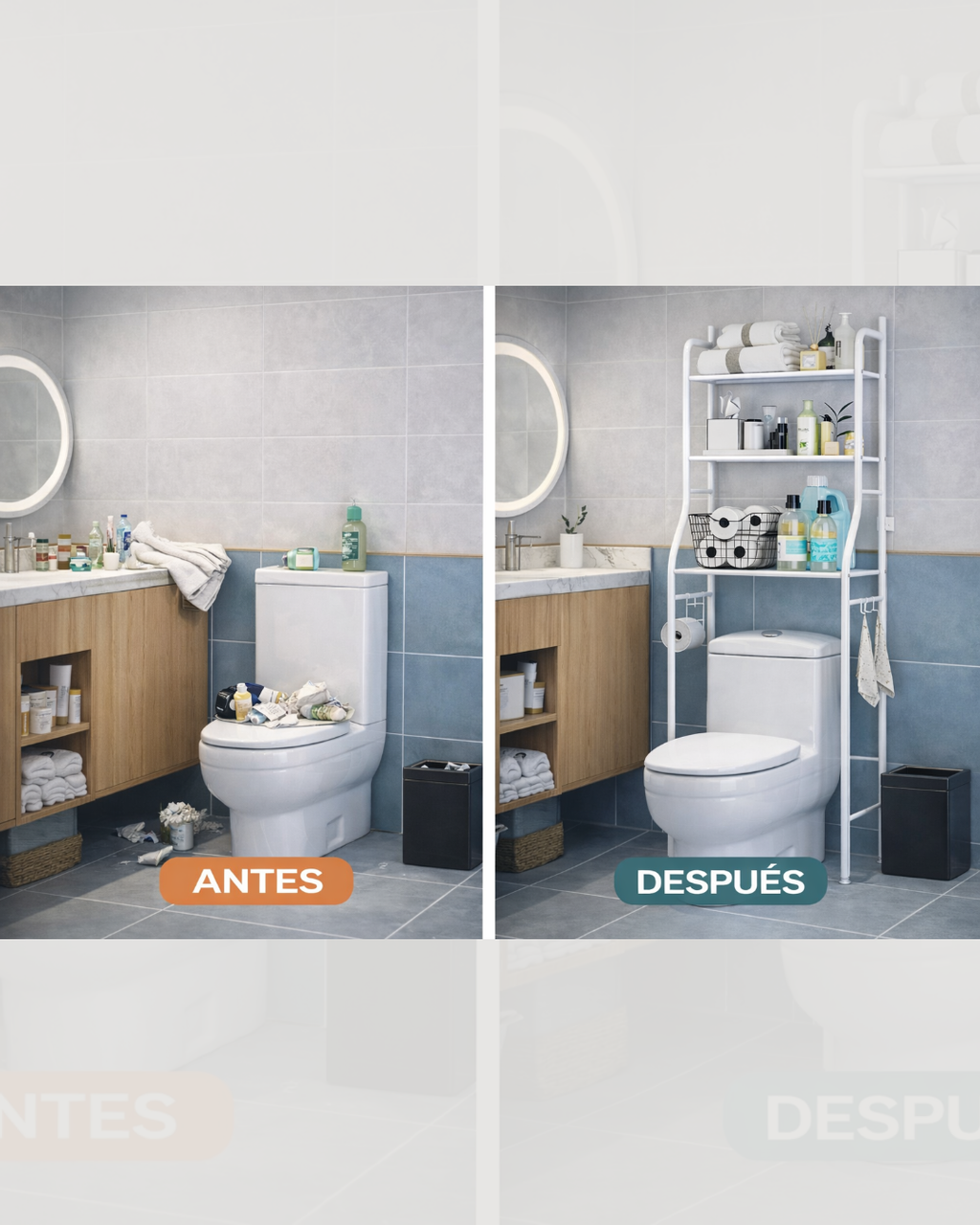 Estante Organizador de Baño sobre Inodoro | 3 Niveles | Metal Resistente | Fácil Monta