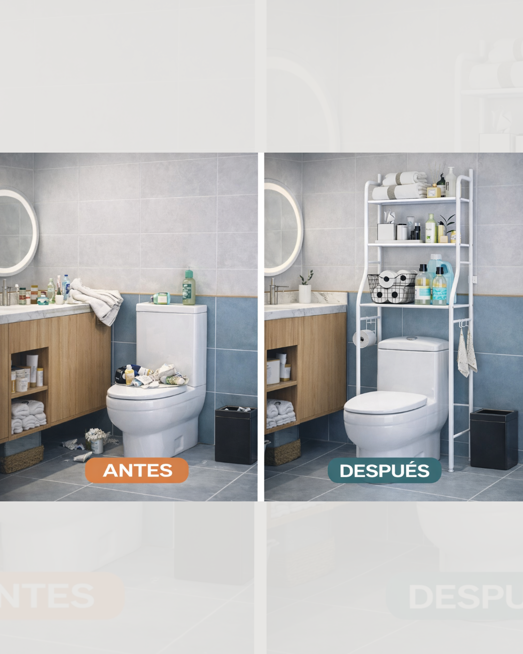 Estante Organizador de Baño sobre Inodoro | 3 Niveles | Metal Resistente | Fácil Monta